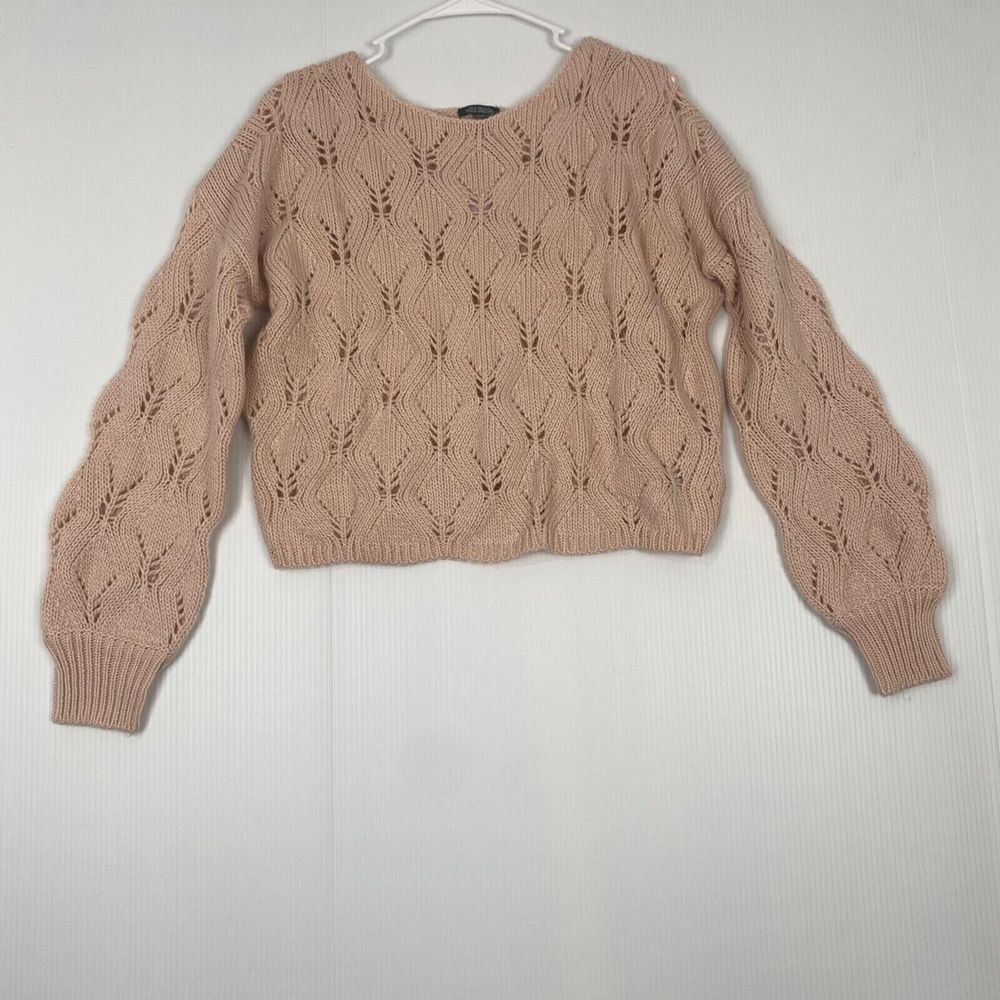 Women's Spacedye Boat Neck Pointelle Knit Pullover Sweater Size M Pink New - Picture 5 of 16